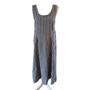 Vtg Notations Jumper Overall Dress Medium Black White Plaid Modest Y2K Long Knit